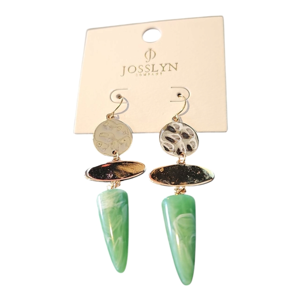 HAMMERED COIN OVAL JADE CONE DROP EARRINGS